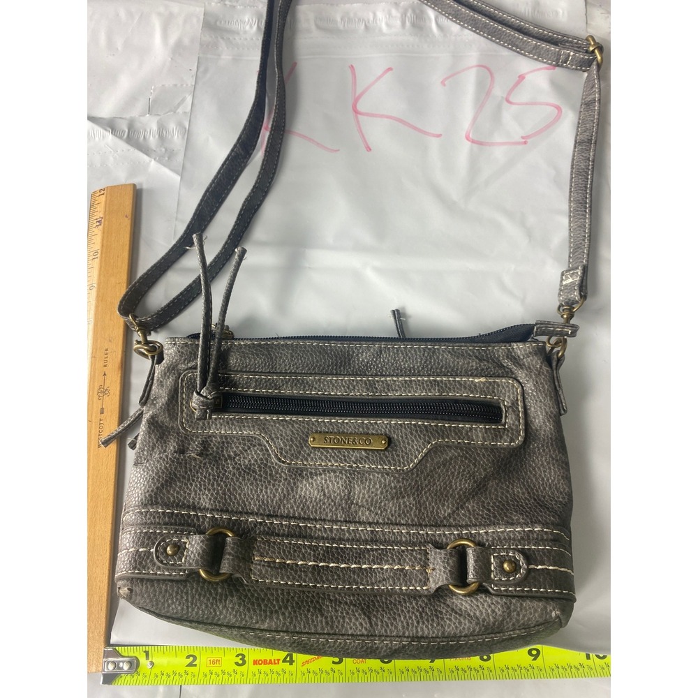 Stone & Co Gray Pebbled Crossbody Purse Shoulder‎ Bag Multi Pocket Handbag